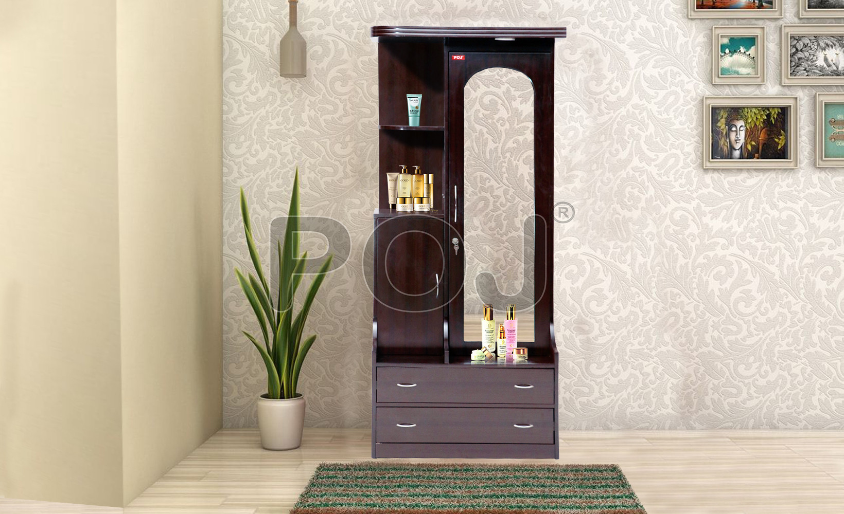 Lily Dressing Table with 3 Drawers and 1 Cabinet in Walnut Finish  (POJDT0402)
